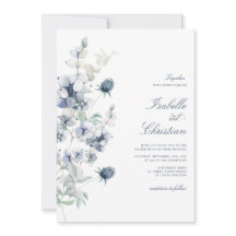 Dusty Blue Floral Wedding Invitation