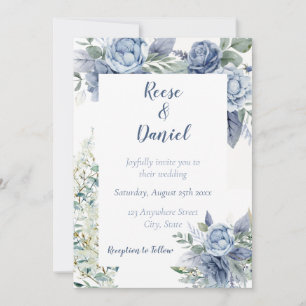 Dusty Blue Floral Wedding Invitation