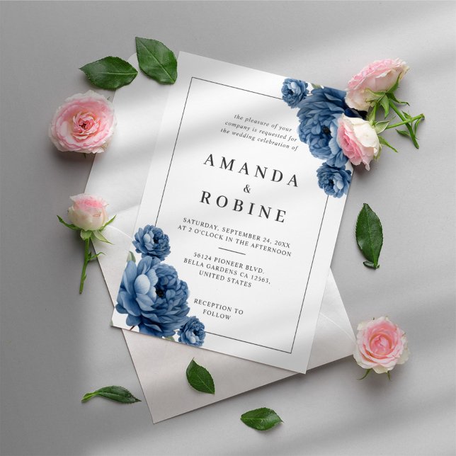 Dusty Blue Floral Wedding Invitation (Creator Uploaded)