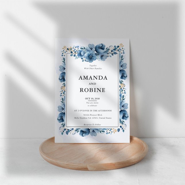 Dusty Blue Floral Wedding Invitation (Creator Uploaded)