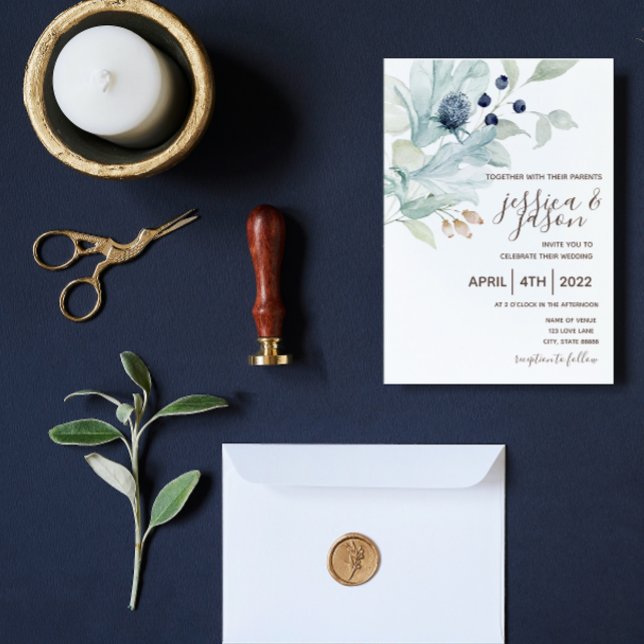 Dusty Blue Floral Wedding Invitation (Creator Uploaded)