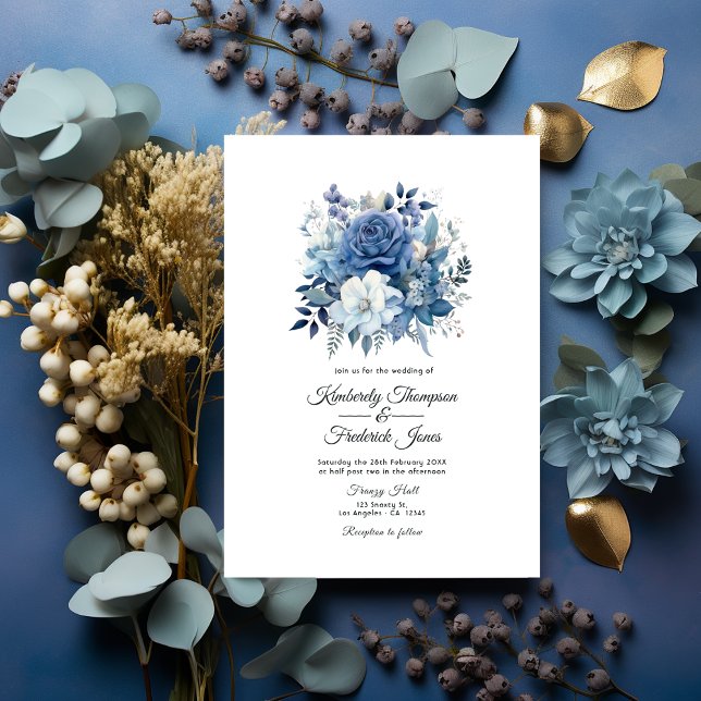 Dusty Blue Floral Wedding Invitation (Dusty Blue)