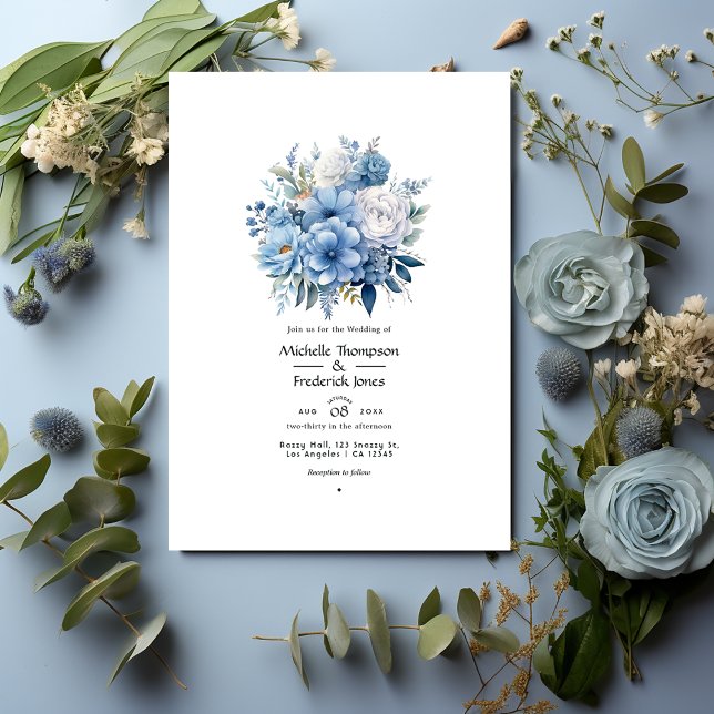 Dusty Blue Floral Wedding Invitation (Creator Uploaded)