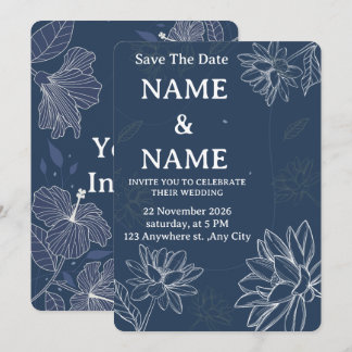Dusty Blue Floral Wedding Invitation