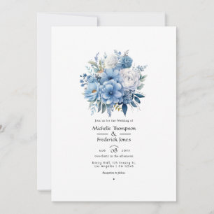 Dusty Blue Floral Wedding Invitation