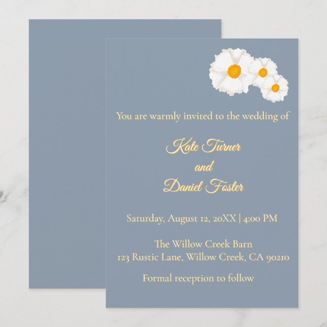 Dusty Blue Floral Wedding Invitation (Front/Back)