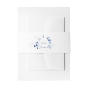 Dusty Blue Floral Wedding Invitation Belly Band