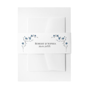 Dusty Blue Floral Wedding  Invitation Belly Band
