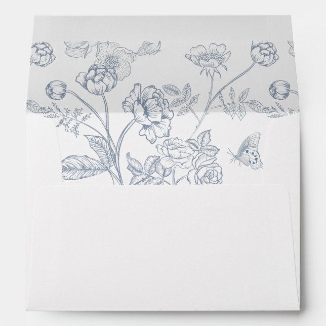 Dusty Blue Floral Wedding Invitation Envelope (Back (Bottom))