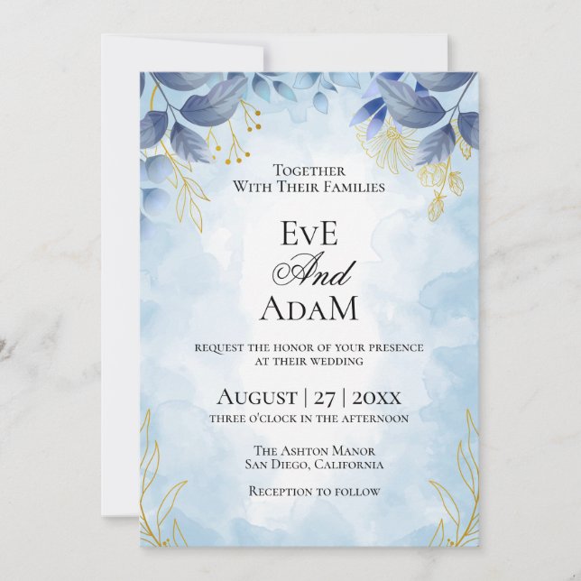 Dusty Blue Floral Wedding Invite (Front)