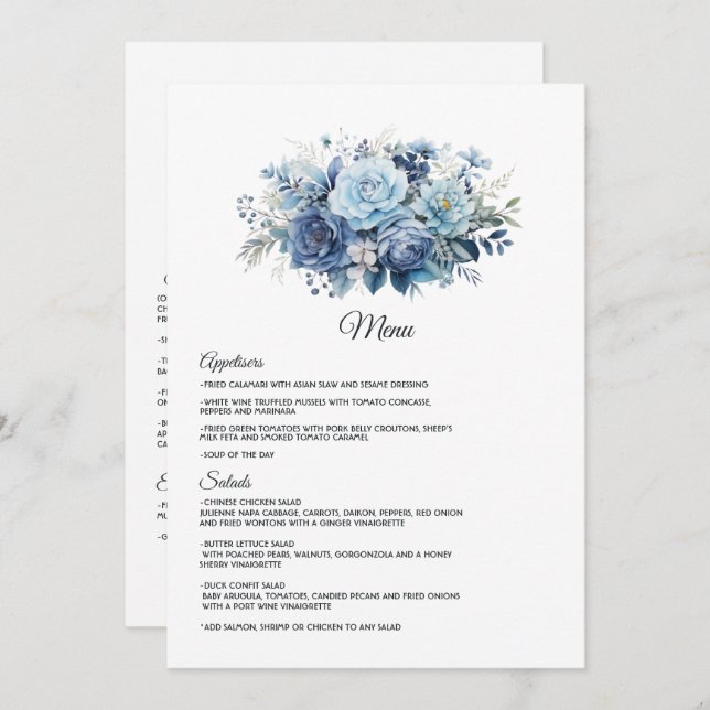 Dusty Blue Floral Wedding Menu (Front/Back)