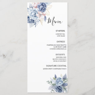 Dusty Blue Floral Wedding Menu