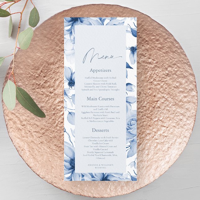 Dusty Blue Floral Wedding Menu Card (Creator Uploaded)