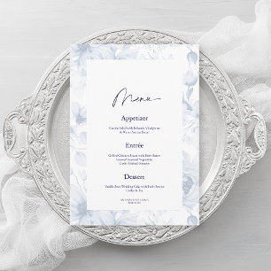 Dusty Blue Floral Wedding Menu Card