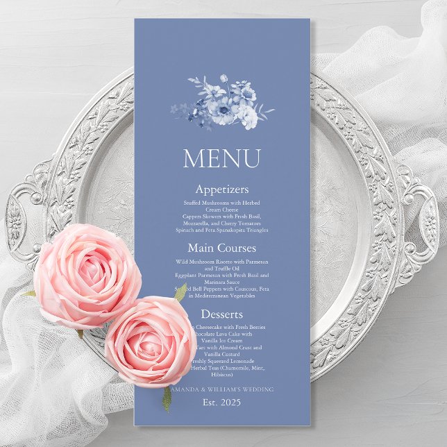Dusty Blue Floral Wedding Menu Card (Creator Uploaded)