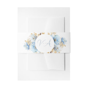 Dusty Blue Floral Wedding Monogram 2 Invitation Belly Band