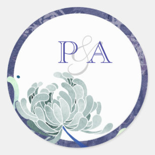 Dusty Blue Floral Wedding Monograms Classic Round Sticker