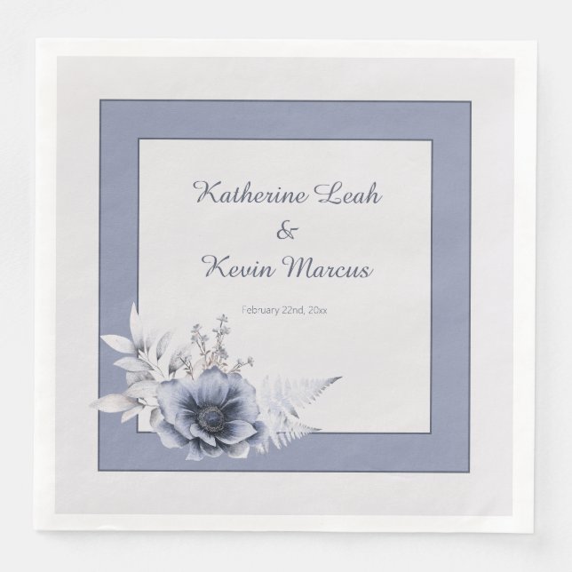 Dusty Blue Floral Wedding Napkin (Front)