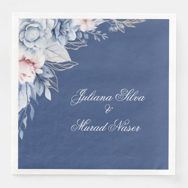 Dusty Blue Floral Wedding Napkins  (Front)