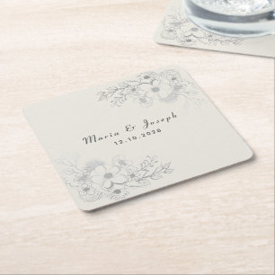 Dusty Blue Floral Wedding Paper Coaster