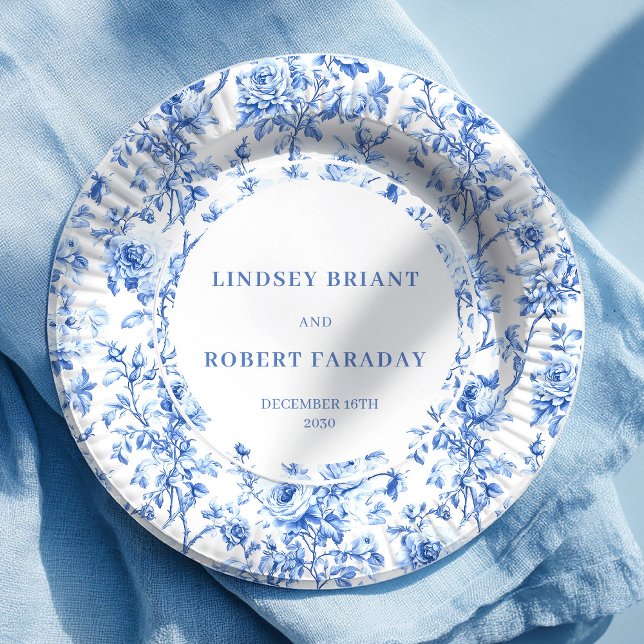 Dusty Blue Floral Wedding Paper Plates (Dusty Blue Floral Wedding Paper Plates)