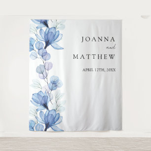 Dusty Blue Floral Wedding Photo Booth Backdrop Tapestry