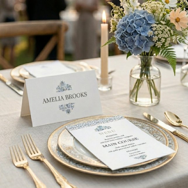Dusty Blue Floral Wedding Place Card (Creator Uploaded)