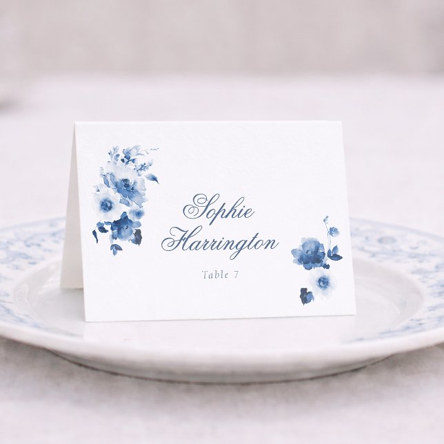 Dusty Blue Floral Wedding Place Card (Creator Uploaded)