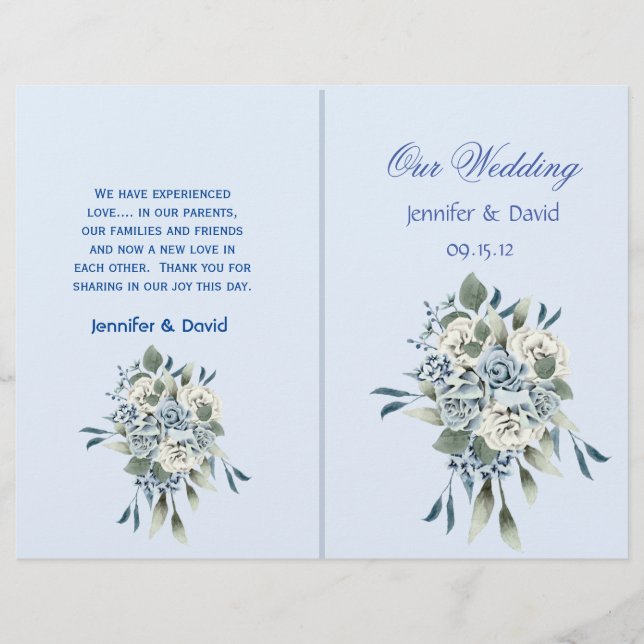 Dusty Blue Floral Wedding Program (Front)