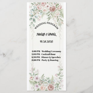 Dusty Blue Floral Wedding Program Card