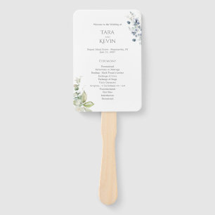 Dusty Blue Floral Wedding Program Fan with Handle 