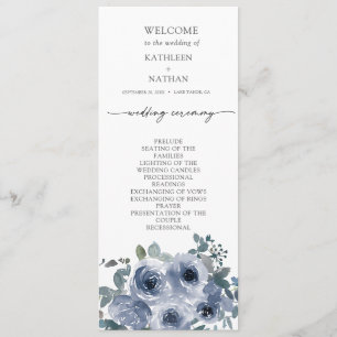 Dusty Blue Floral Wedding Program Menu