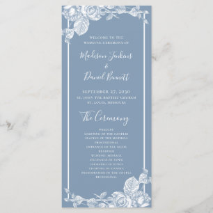 Dusty Blue Floral Wedding Program Programme