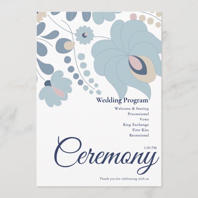 Dusty Blue Floral Wedding Program Programme (Front)