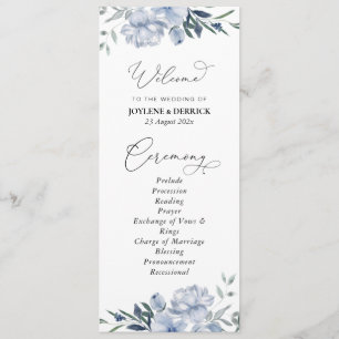 dusty blue floral wedding program programme