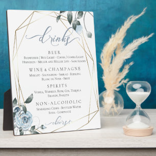 Dusty Blue Floral Wedding Reception  Bar Menu Plaque