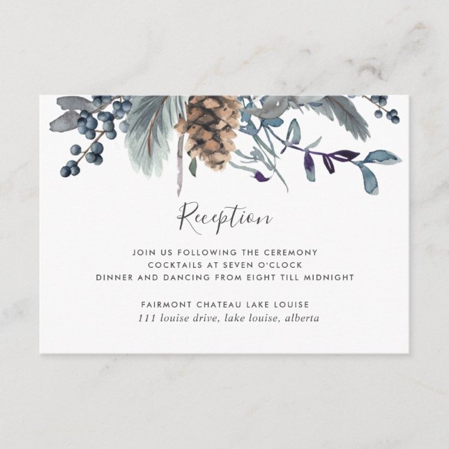 Dusty Blue Floral Wedding Reception & Enclosure Card (Front)