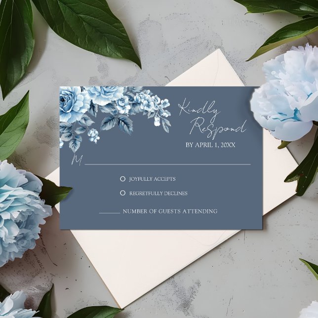Dusty Blue Floral Wedding Response Card (Dusty Blue Floral Wedding Response Card)