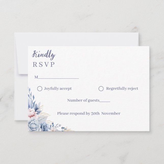 Dusty Blue Floral Wedding Response Card (Front)
