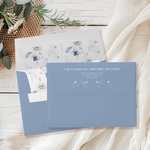 Dusty Blue Floral Wedding Return Address  Envelope
