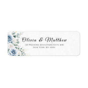 Dusty Blue Floral Wedding Return Address Label