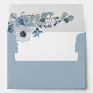 Dusty blue floral wedding return envelope