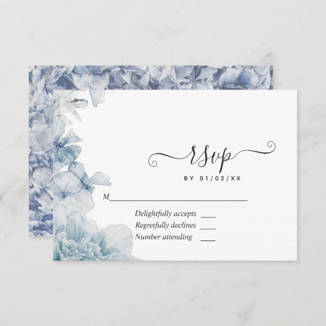 Dusty Blue Floral Wedding RSVP Card (Front/Back)