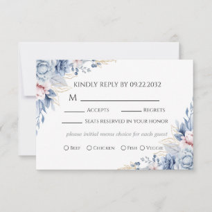 Dusty Blue Floral Wedding RSVP Card