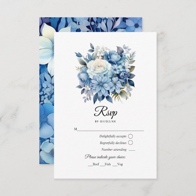 Dusty Blue Floral Wedding RSVP Card (Front/Back)