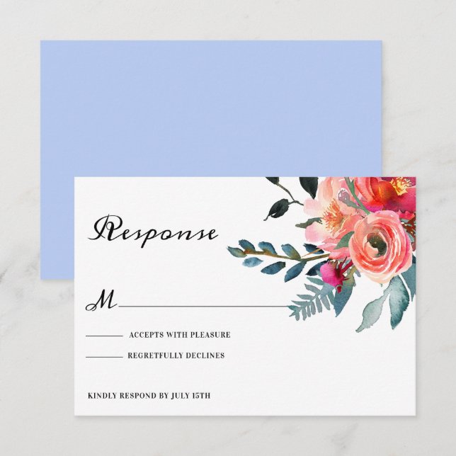 Dusty Blue Floral Wedding rsvp Invitation (Front/Back)