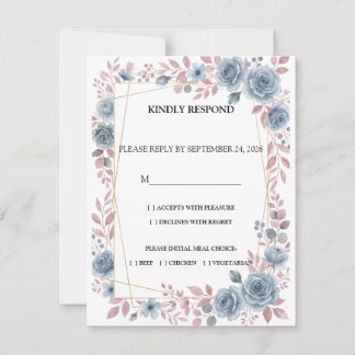 Dusty Blue Floral Wedding RSVP Response Card