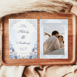 Dusty Blue Floral Wedding Save the Date