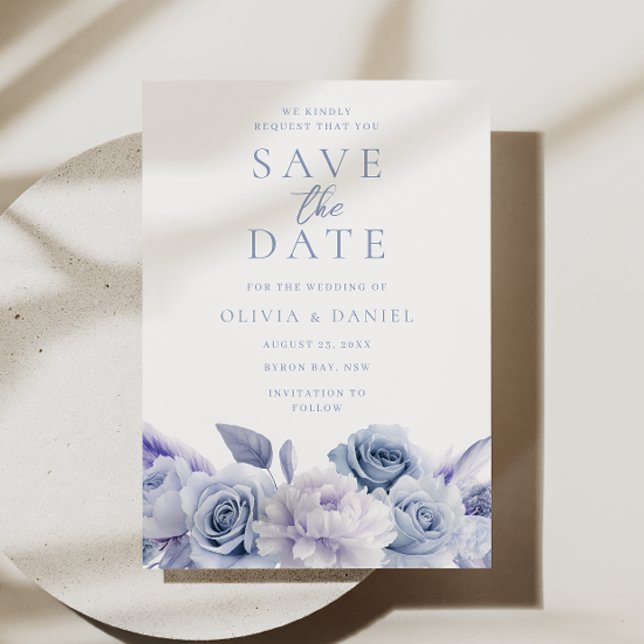 Dusty Blue Floral Wedding Save The Date (Creator Uploaded)