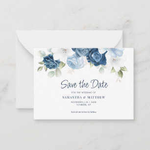 Dusty Blue Floral Wedding Save the Date Card